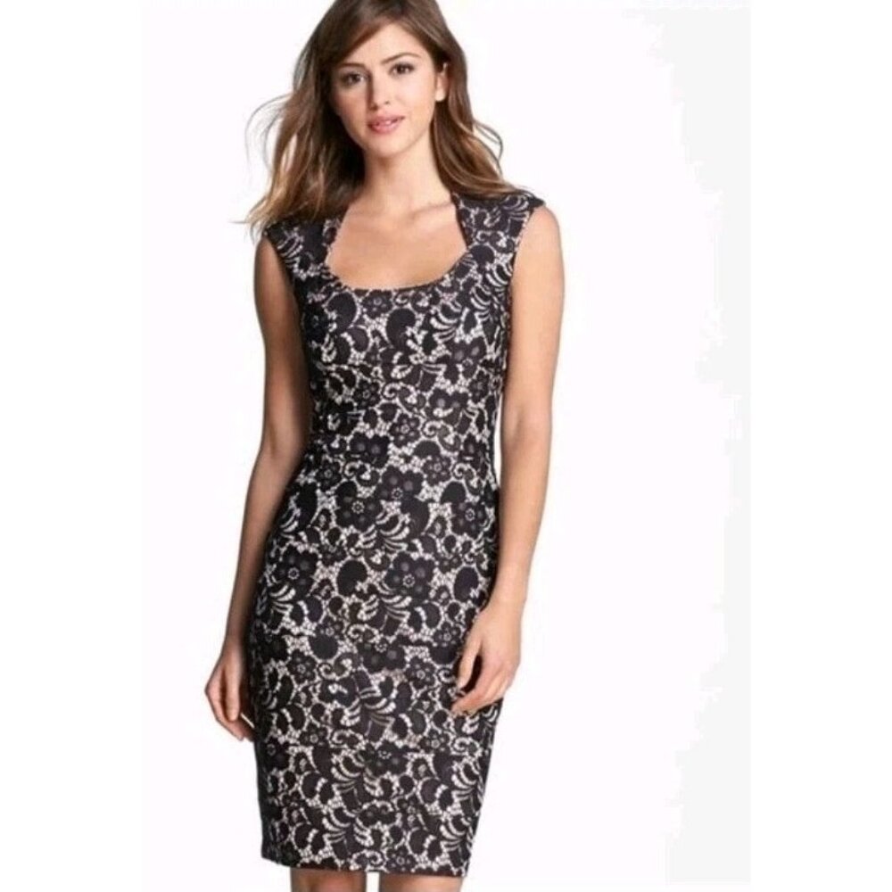 Jax Black Nude Lace Bodycon Cocktail Dress Size 4 NWT. HL129